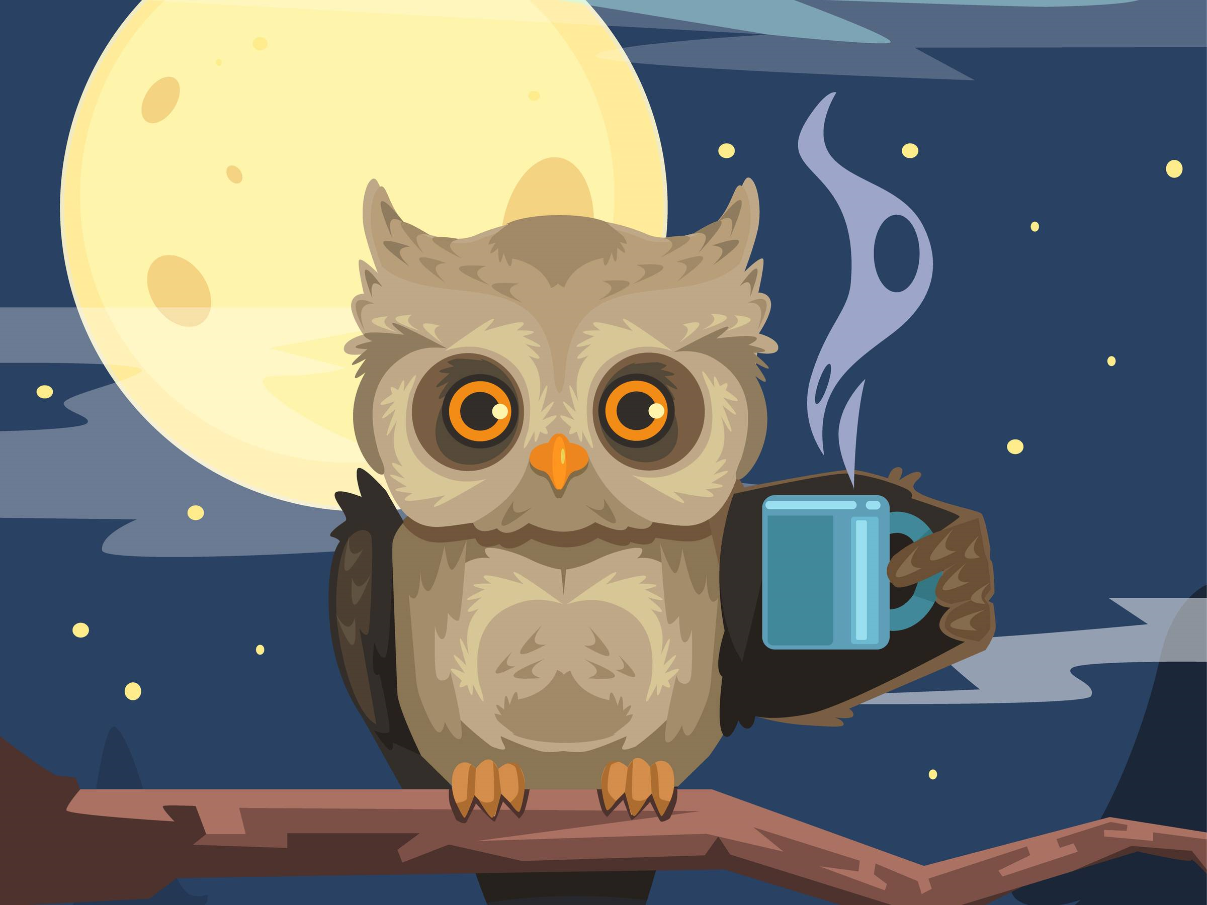 Включи угадай сову. Сова иллюстрация. Сова с чаем. Сова с кофе. Чокнутая Сова.